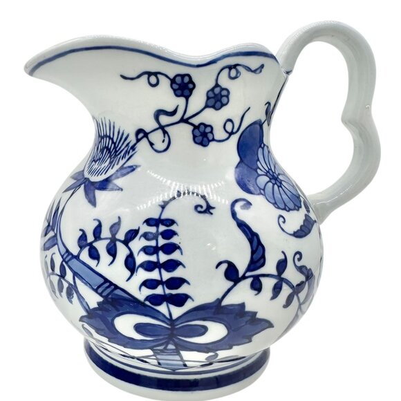 Vintage Seymour Mann China Blue Fine Porcelain Pitcher Floral Patterns Scalloped - Picture 4 of 7